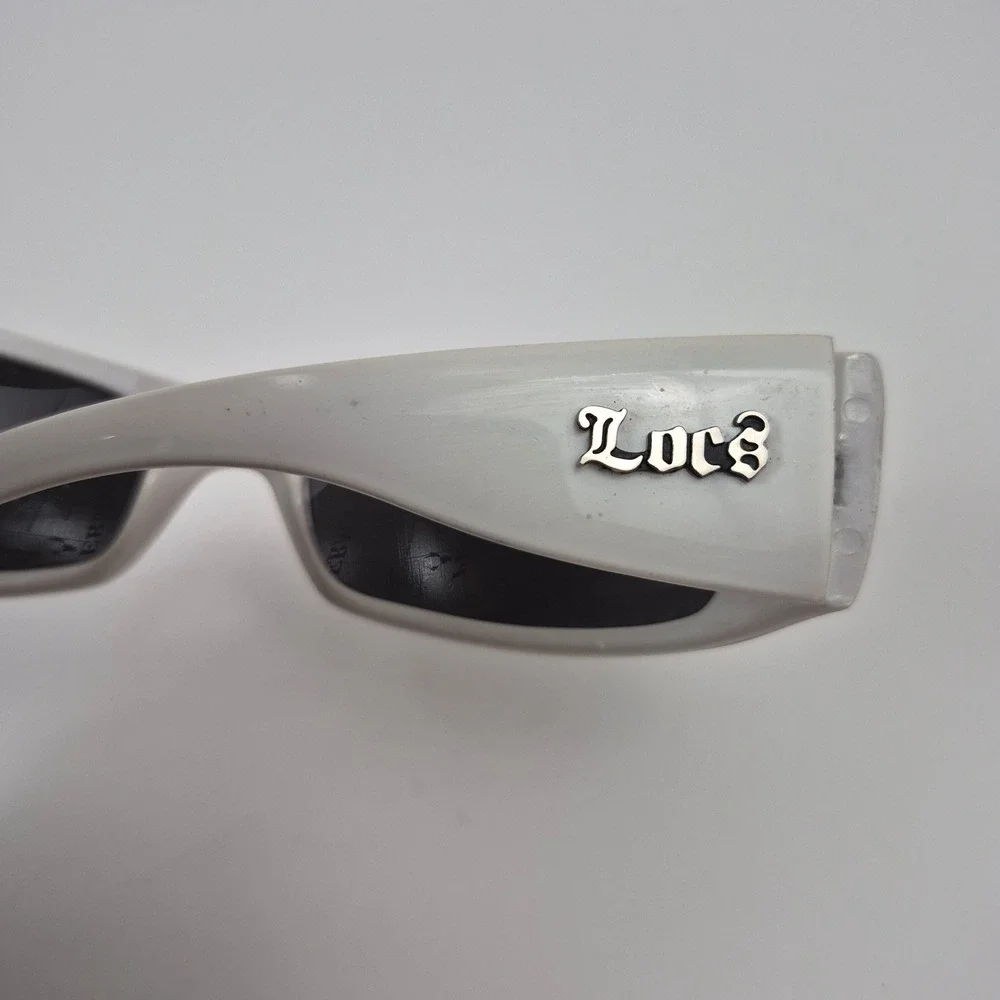 Locs 9005 White Wrap Sunglasses Dark Lens Old English Logo Men's Shades